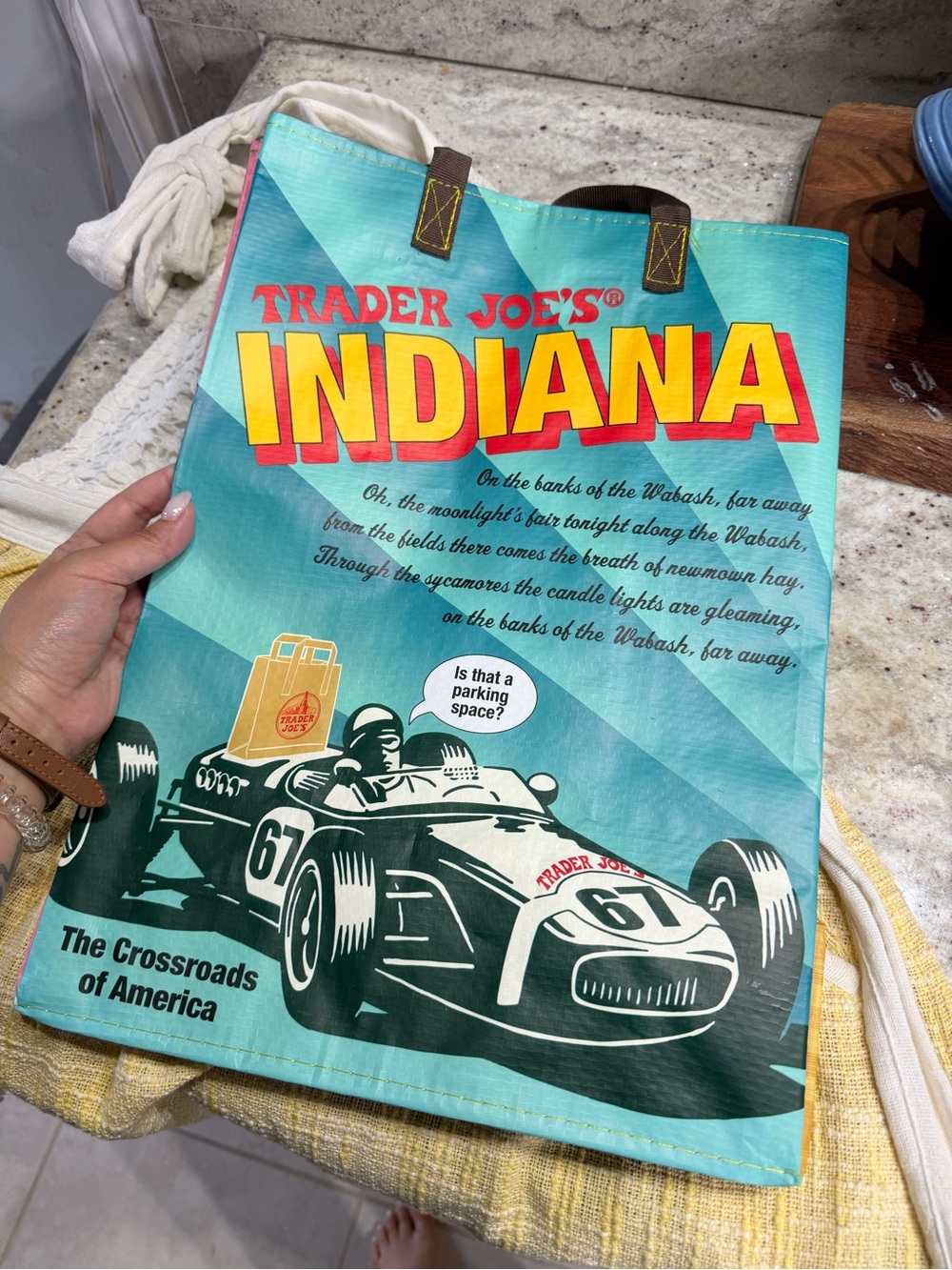 Trader Joe's Indiana Tote Bag - Turquoise & Yellow
